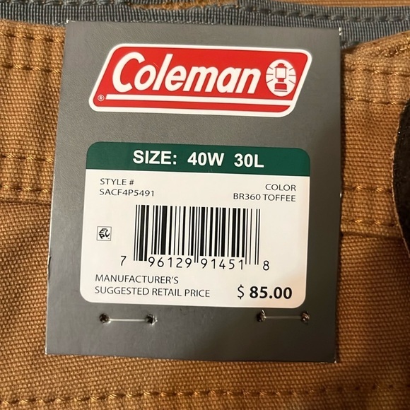 NWT Coleman Brown Canvas Utility fleece lined Pants 40x30 - Picture 5 of 8